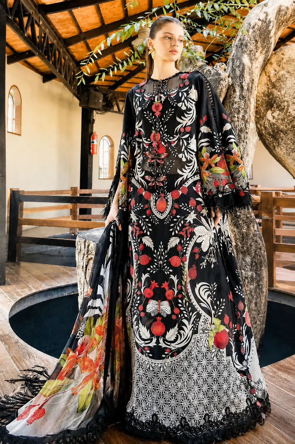 Affordable Printed Lawn 3 Piece Unstitched Suit with Printed Voile Dupatta and Cambric Trouser
