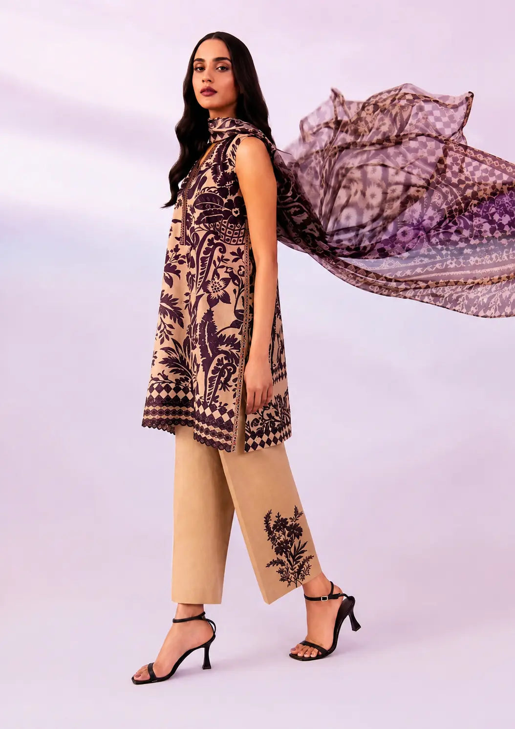 Classic Khaddar 3 Piece Unstitched Winter Suit with Printed Shirt Dupatta and Solid Trouser

