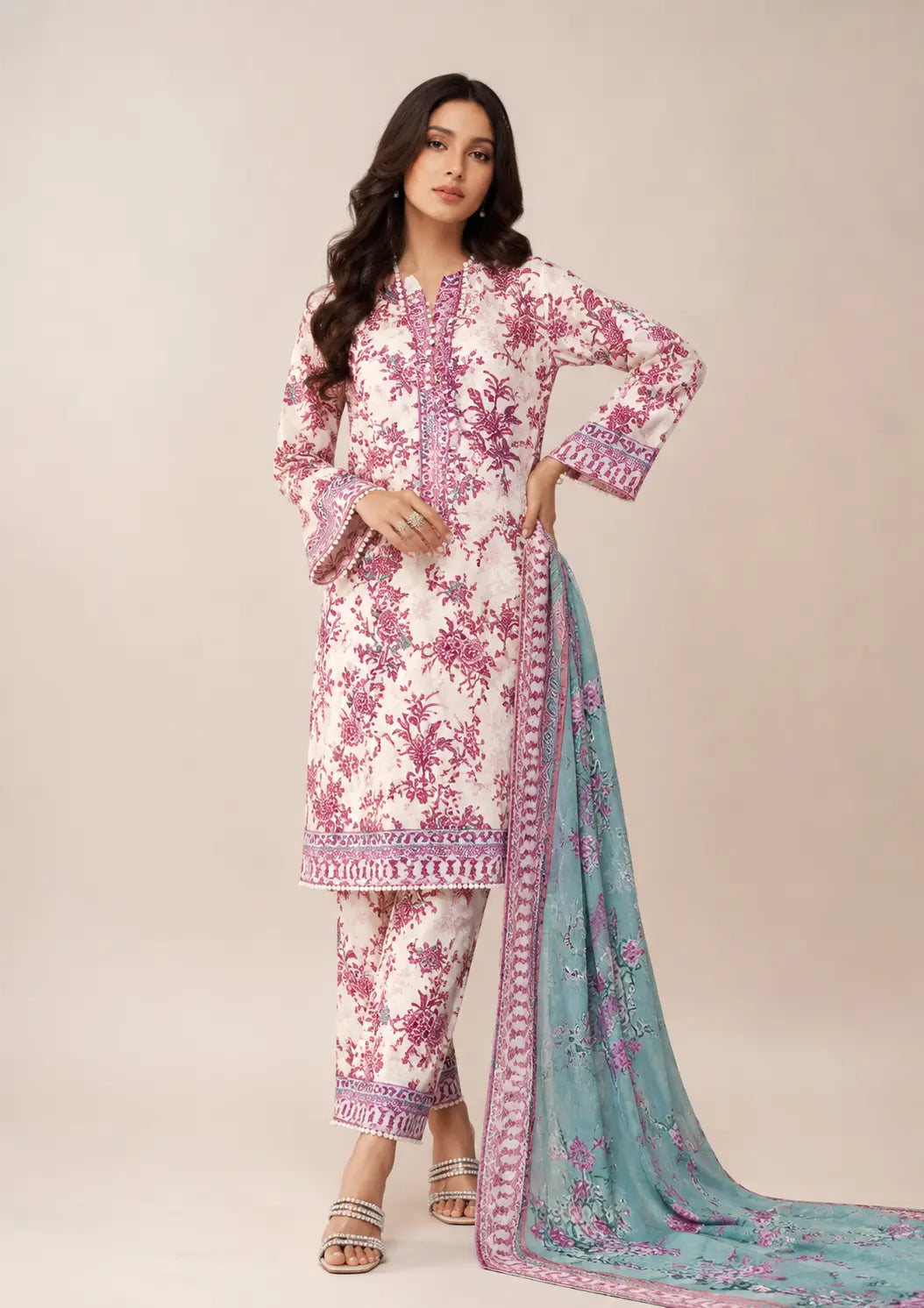 Digital Printed Khaddar 3 Piece Unstitched Suit with Matching Khaddar Dupatta and All-Over Printed Trouser
