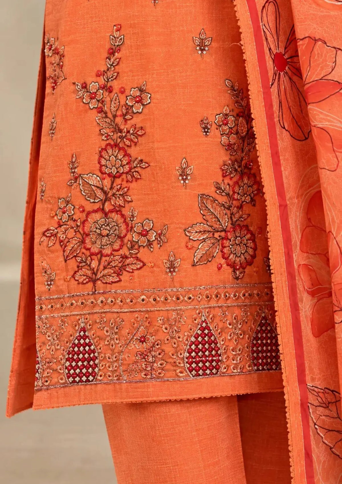 Purple Embroidered Khaddar 3 Piece Suit with Printed Dupatta and Trouser
