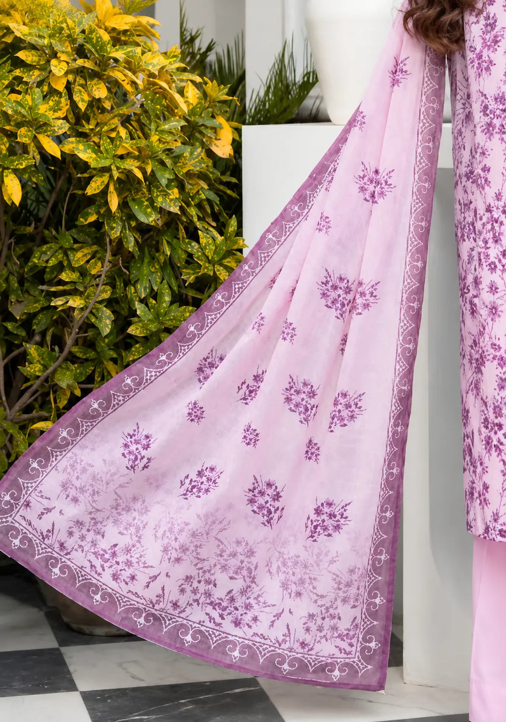 Premium Lawn Digital Print 3 Piece Unstitched Suit for Women with Voile Dupatta & Airjet Cotton Trouser
