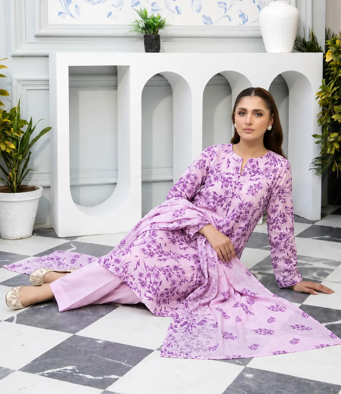 Premium Lawn Digital Print 3 Piece Unstitched Suit for Women with Voile Dupatta & Airjet Cotton Trouser
