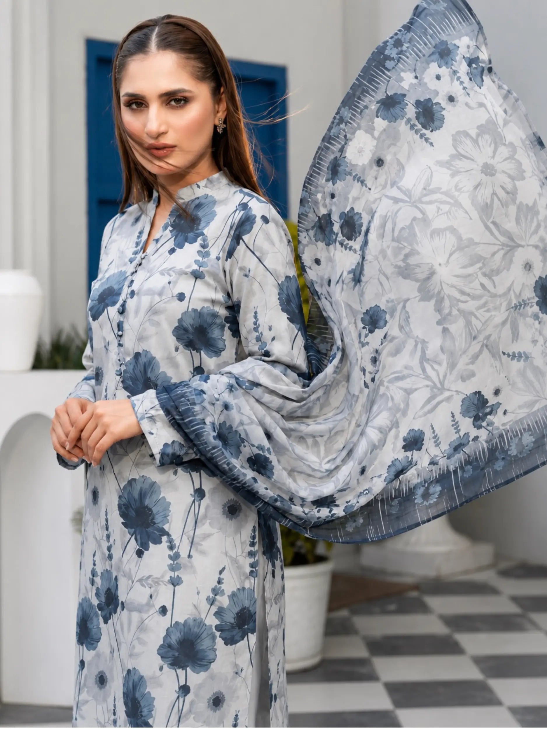 Premium 3 piece unstitched lawn suit for women with digital print.