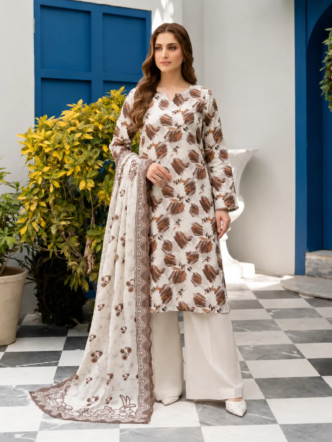 Premium Lawn Digital Print 3 Piece Unstitched Suit for Women with Premium Voile Digital Print Dupatta and Airjet Cotton Dyed Trouser