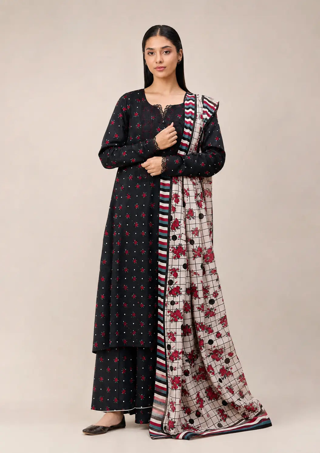 Printed Khaddar Winter 3 Piece Unstitched Suit with Digital Printed Shirt Dupatta and All-Over Printed Trouser

