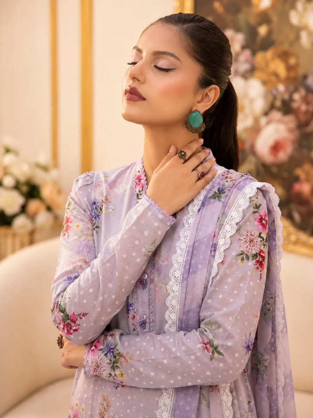 Designer lawn 3 piece suit featuring printed shirt for women