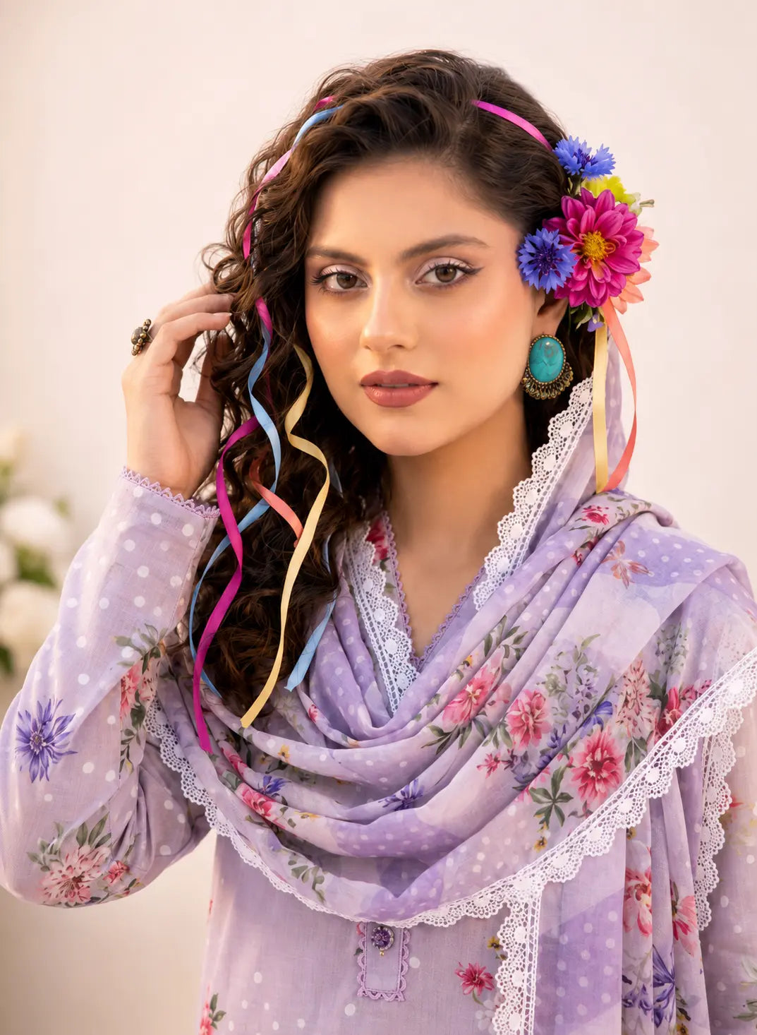 Women's premium lawn dress with lightweight lace dupatta